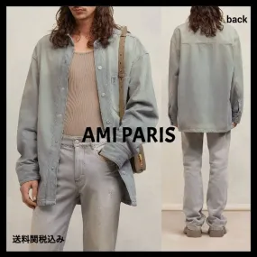 AMI PARIS  |Denim Street Style Long Sleeves Plain Oversized Logo