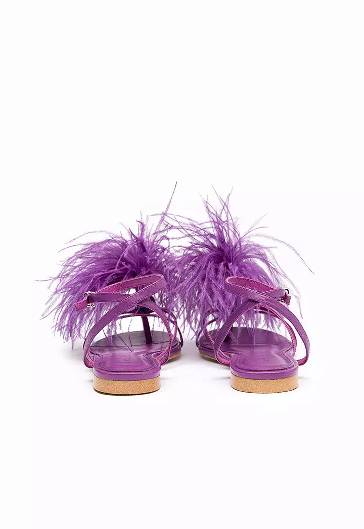 Dot Feather Trimmed Flat Sandals