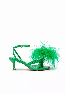 Dot Feather Trimmed Stiletto Sandals