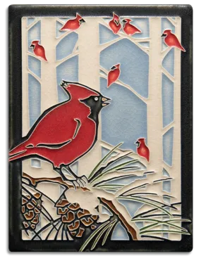 Motawi Tileworks - 6x 8 Tile - 'Winter Cardinals' (Standard) #6811