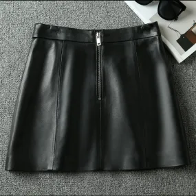 Plus Size Winter Women's Solid Genuine Leather High Waist Mini Skirt